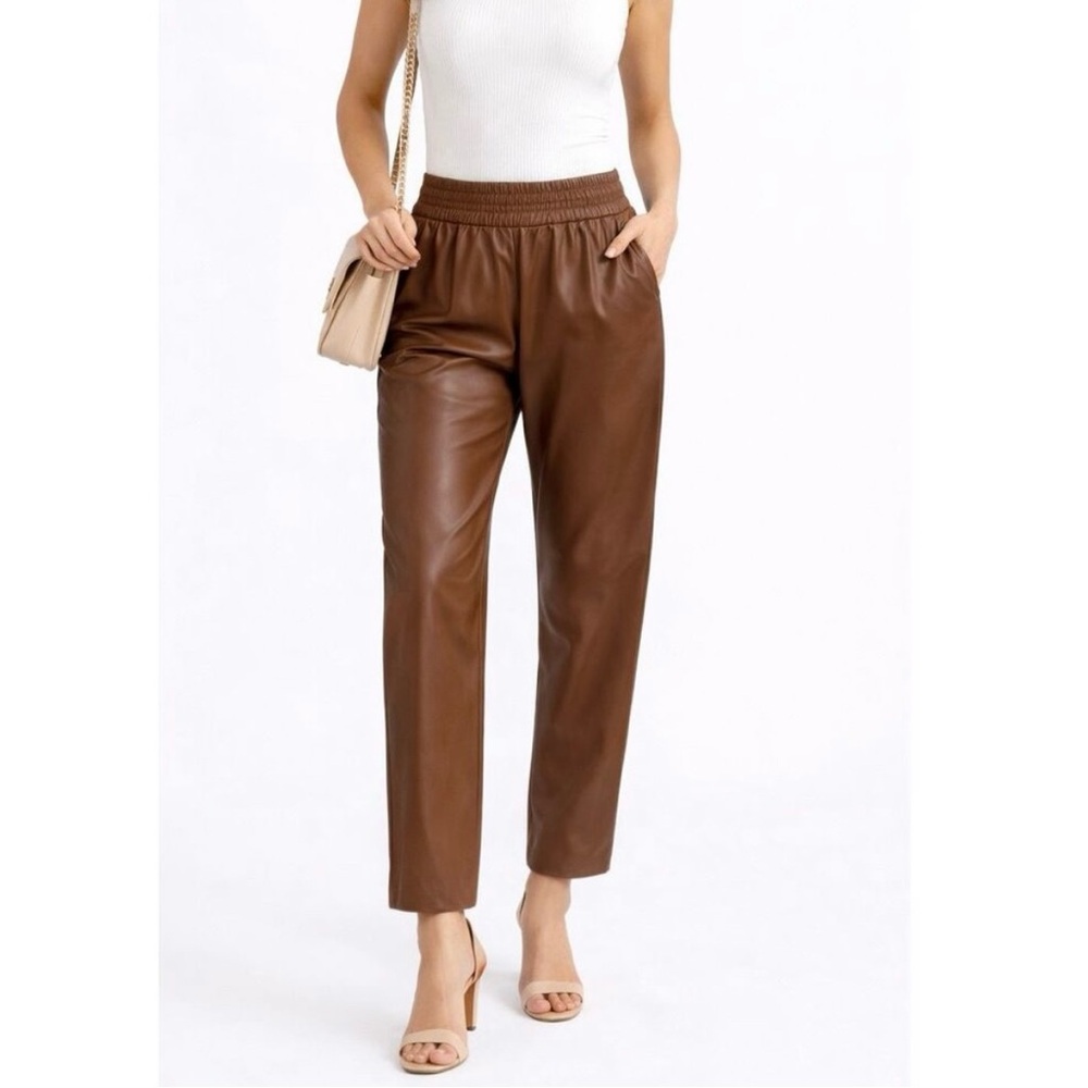 Maison D' Amelie Paris BY Anthropologie Sleek Cognac Trousers Faux Leather Pants